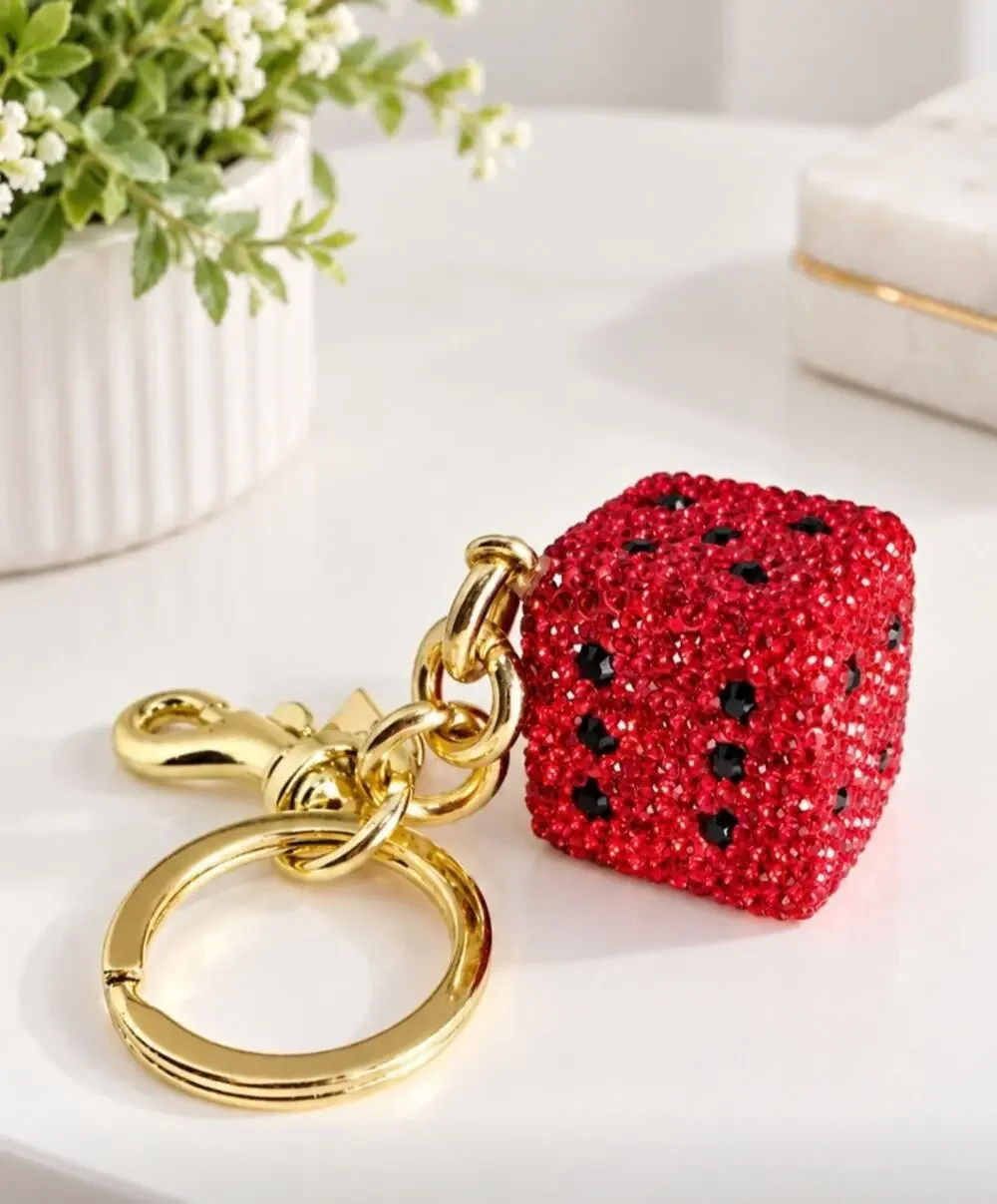 Lucky Dice Red Rhinestone Bag Charm
